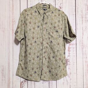 Eddie Bauer Fly Fishing Themed Men's Short Sleeve Button Up Shirt sz L VGC *READ